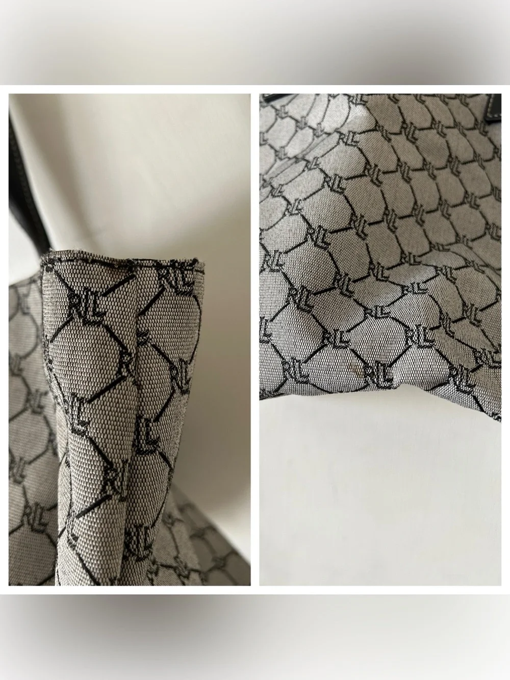 Ralph Lauren Black and Cream Monogram Shoulder Tote